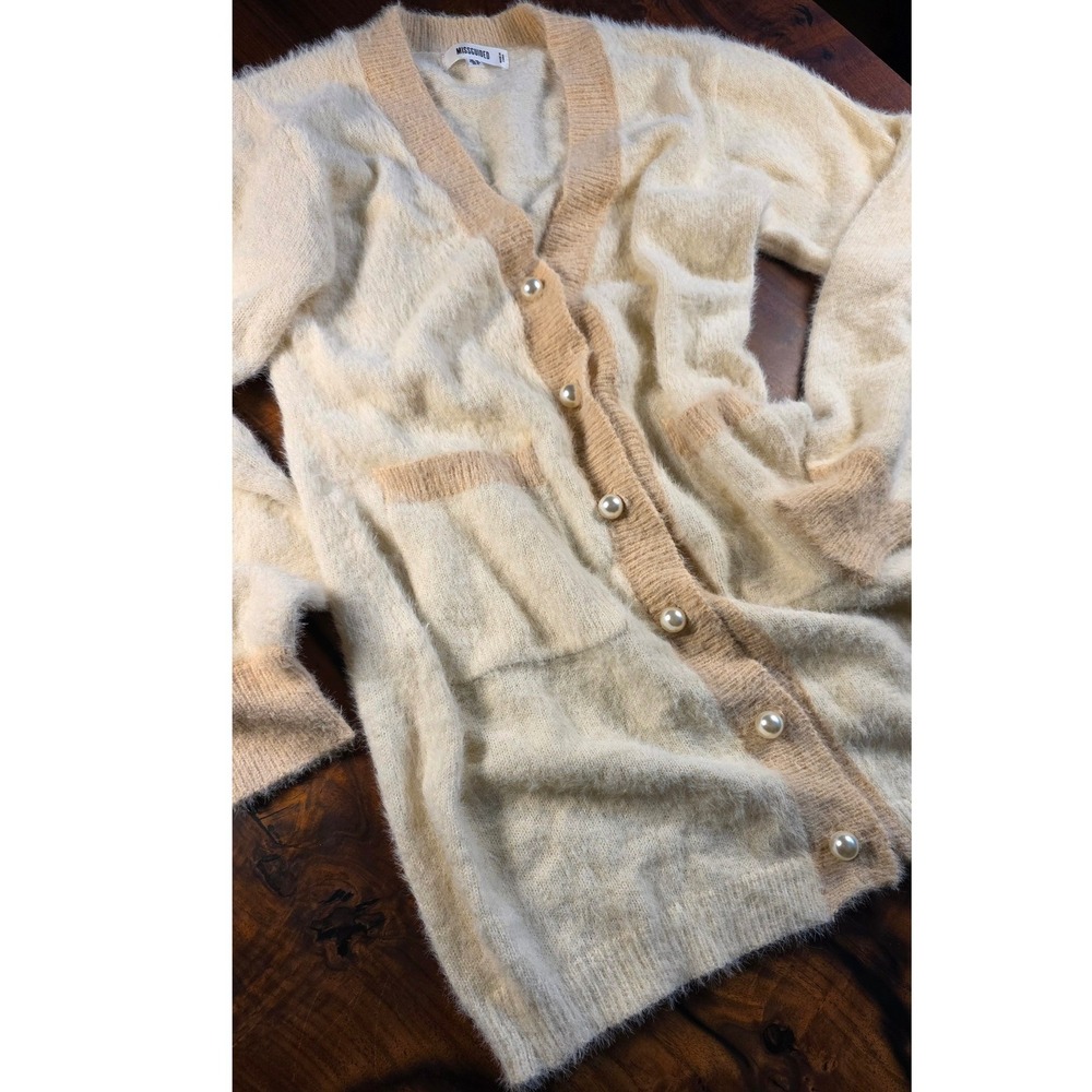 Missguided Eyelash Knit Pearl Button Cardigan Cozy Soft Cottagecore Coastal